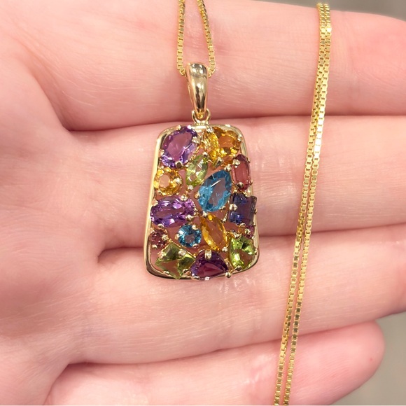 Filigree Gemstone Pendant: 14K Gold Amethyst, Citrine, Peridot, Topaz - Picture 5 of 12